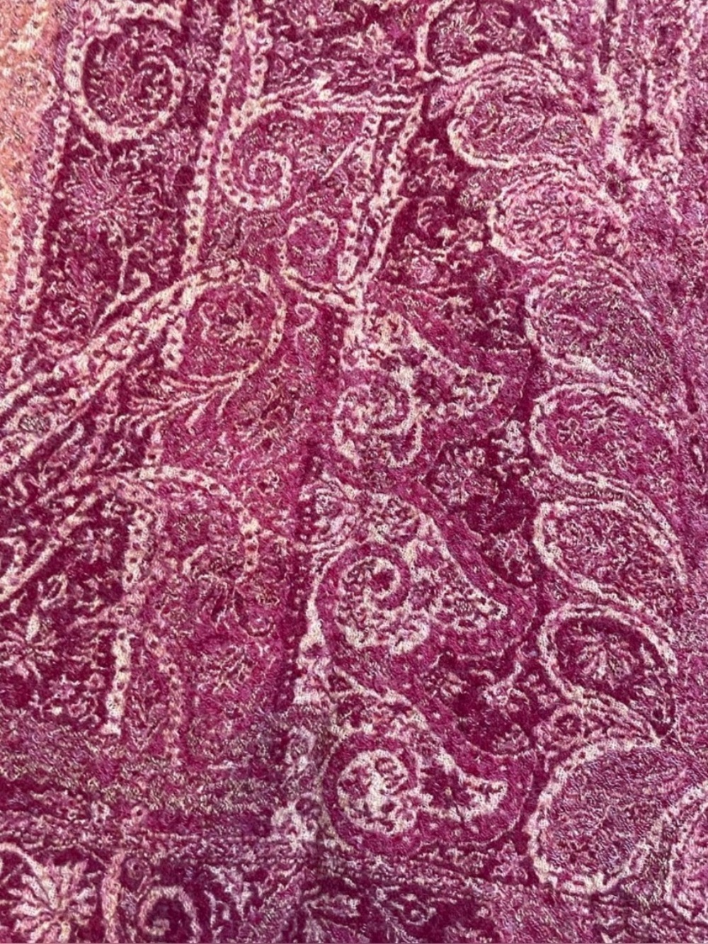 Lucky Brand 100% Wool Paisley Scarf Boho Fringe Burgundy Pink - Picture 2 of 4